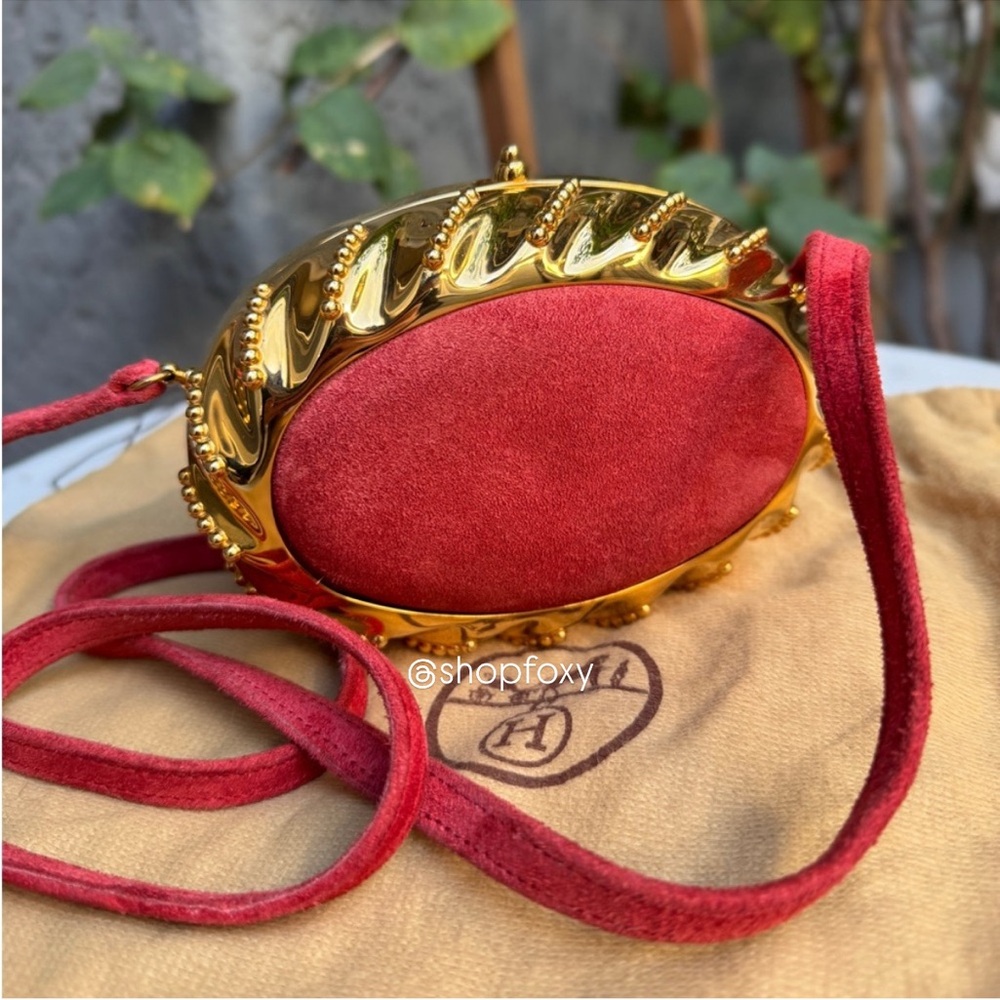 Hermès Oursin Minaudière Pochette Doblis Suede Leather Crossbody